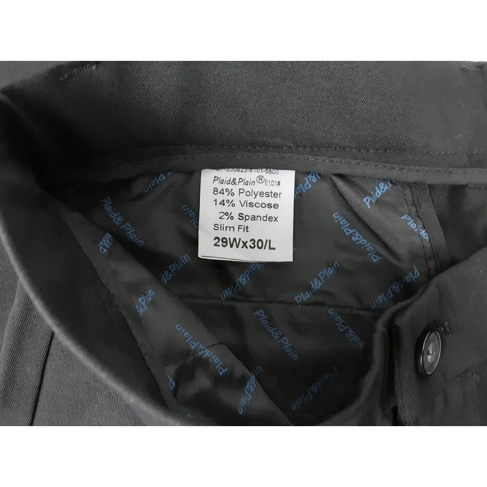 Plaid & Plain Mens Slim Fit Black Dress Pants 29W X 30L Career Work Wedding Date